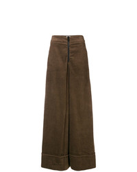 Pantalon large en velours côtelé marron foncé Ultràchic