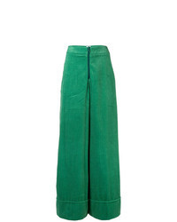 Pantalon large en velours côtelé vert
