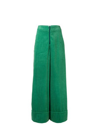 Pantalon large en velours côtelé vert Ultràchic