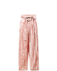 Pantalon large en velours rose
