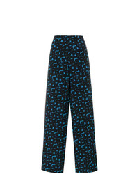 Pantalon large imprimé bleu marine Marni