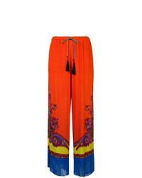 Pantalon large imprimé cachemire orange