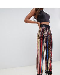 Pantalon large pailleté à rayures verticales multicolore