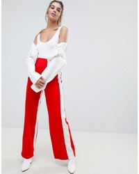 Pantalon large rouge et blanc