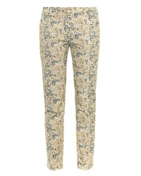 Pantalon slim à fleurs beige