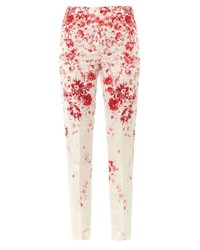 Pantalon slim à fleurs blanc et rouge