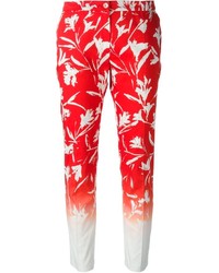 Pantalon slim à fleurs blanc et rouge Blumarine