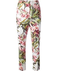 Pantalon slim à fleurs blanc et vert Dolce & Gabbana
