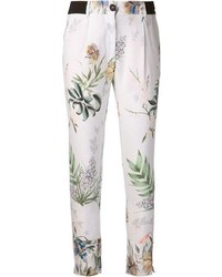 Pantalon slim à fleurs blanc et vert Forte Forte