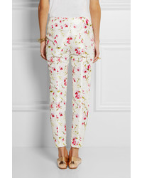 Pantalon slim à fleurs blanc RED Valentino