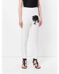 Pantalon slim à fleurs blanc Ann Demeulemeester