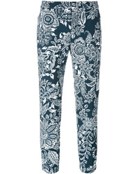 Pantalon slim à fleurs bleu marine Fay