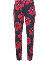 Pantalon slim à fleurs bleu marine Lela Rose