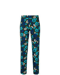 Pantalon slim à fleurs bleu