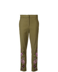 Pantalon slim à fleurs olive