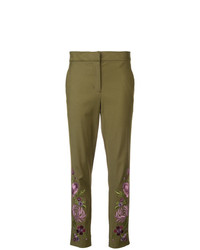 Pantalon slim à fleurs olive Josie Natori
