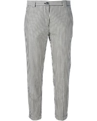 Pantalon slim à rayures verticales blanc et noir Mauro Grifoni