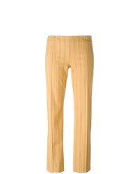 Pantalon slim à rayures verticales jaune Romeo Gigli Vintage