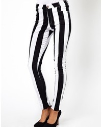 Pantalon slim à rayures verticales noir et blanc Motel
