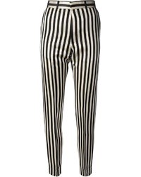 Pantalon slim à rayures verticales noir et blanc Petar Petrov