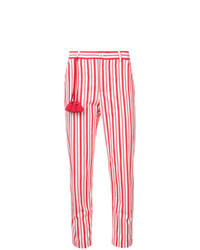 Pantalon slim à rayures verticales rouge
