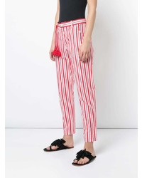 Pantalon slim à rayures verticales rouge Figue