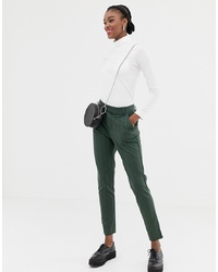 Pantalon slim à rayures verticales vert foncé