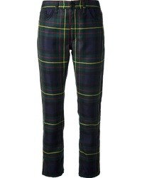 Pantalon slim écossais bleu marine et vert Dondup