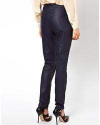 Pantalon slim en cuir bleu marine Asos