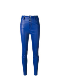 Pantalon slim en cuir bleu Unravel Project