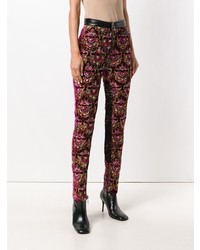 Pantalon slim en cuir brodé pourpre foncé Almaz