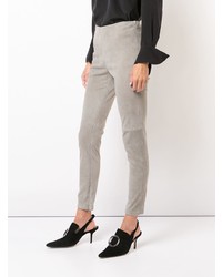 Pantalon slim en cuir gris Ralph Lauren Collection
