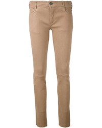 Pantalon slim en cuir marron clair Drome