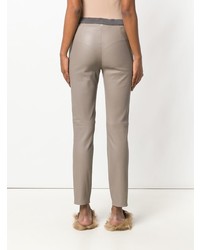 Pantalon slim en cuir marron clair Lorena Antoniazzi