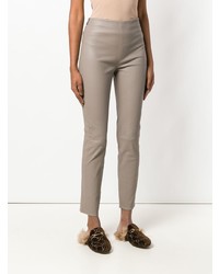 Pantalon slim en cuir marron clair Lorena Antoniazzi