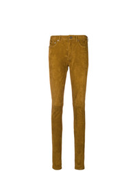 Pantalon slim en cuir marron Saint Laurent