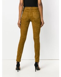 Pantalon slim en cuir marron Saint Laurent