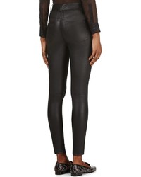 Pantalon slim en cuir noir Saint Laurent