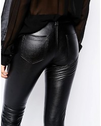 Pantalon slim en cuir noir