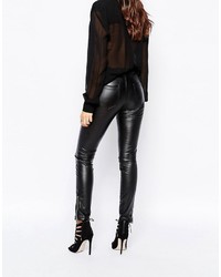 Pantalon slim en cuir noir