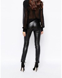 Pantalon slim en cuir noir