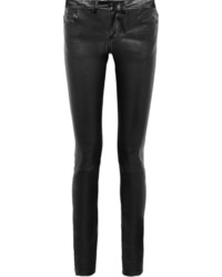Pantalon slim en cuir noir Helmut Lang