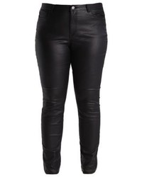 Pantalon slim en cuir noir Junarose