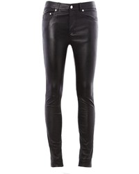 Pantalon slim en cuir noir Saint Laurent