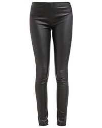 Pantalon slim en cuir noir Samsøe & Samsøe