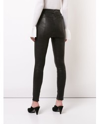 Pantalon slim en cuir noir Veronica Beard