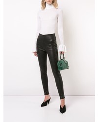 Pantalon slim en cuir noir Veronica Beard