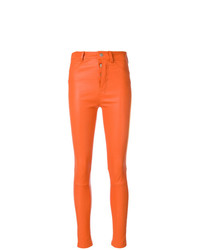 Pantalon slim en cuir orange Manokhi