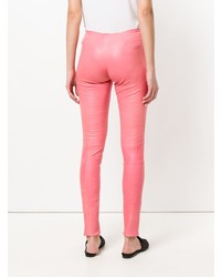 Pantalon slim en cuir rose Stouls