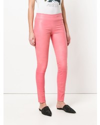 Pantalon slim en cuir rose Stouls